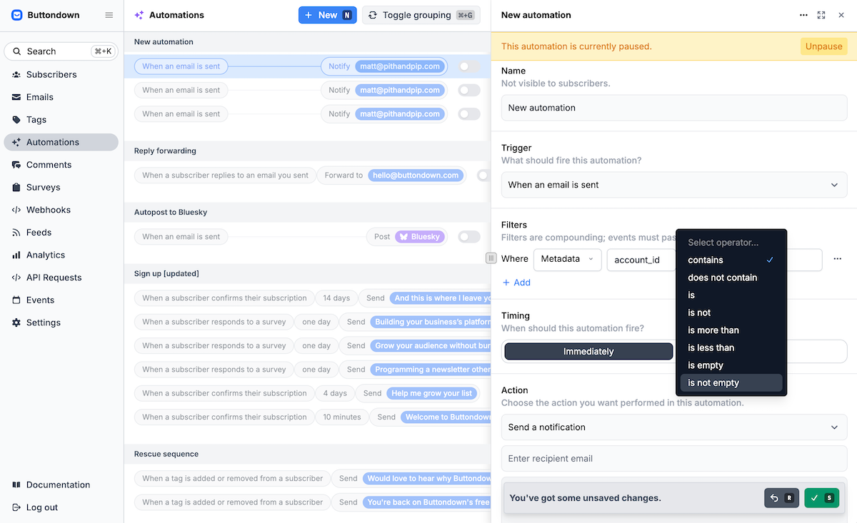 Buttondown email automations