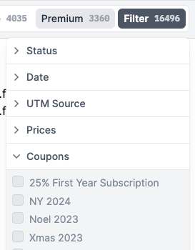 An example of the coupon filter in action